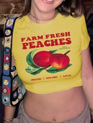 SHEIN EZwear Y2k水果和字母印花短式露脐t恤
