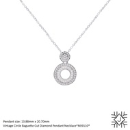 MY JEWEL Platinum Plated Vintage Circle Baguette Cut Diamond Pendant Necklace with Diamond Simulants