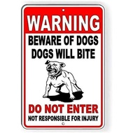 Warning Metal Sign Beware of Dogs Do Not Enter Dogs Will Bite Pitbull 12"x8" 0412js Flying metal