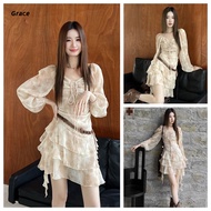 [Grace] Ruffled Floral Vacation Dress 2025 New Style Tie-Dye Strapless Irregular Narrow-Waisted Shor