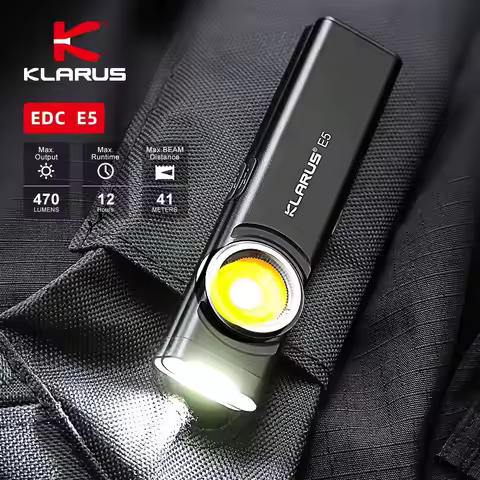 Klarus E5 COB Flashlights Magnetic Dual Light Torch 8 Lighting Modes USB C Rechargeable EDC Flashlig