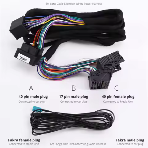 X39A-6M Extension Wiring Harness Android Head Unit To Radio Fakra Antenna Power 17+ 40 Pin For BMW X