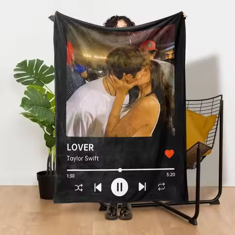 Personalized Spotify Photo Flannel Blanket For Girls Boys Couple Gift Customized Song Album Name Mus