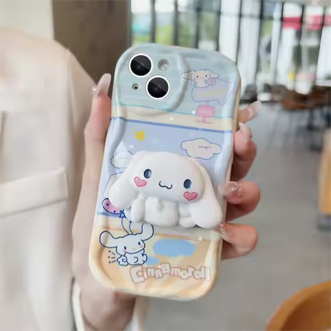 3D Cinnamon Dog Grip Tok Holder Cartoon Wave Soft Phone Case for OPPO A6 Pro A5X A40 A80 A79 A78 A58