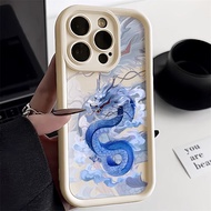 Good case 🔥ส่งจากไทยใน24ชม.🔥เคสไอโฟน11 New Straight Edge Phone case For IPhone 11 14 7Plus XR X 12 13 Pro Max 15PRO MAX 14 7 8 6s 6 Plus XS Max SE 2020 Simple Solid Candy Color Matte Liquid Silicone Phone Case Fashion มังกรจีน Blue loong