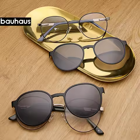 X306 Two-Tone Round Metal Eyeglasses Frame 2IN1 Magnetic Clip On Polarized Sunglasses UV400 Men Wome