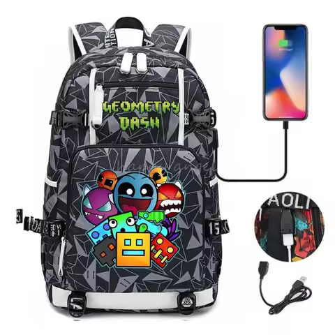 Hot Geometry Dash Printing Backpack for Teenage Boys Hight Quality Usb Charge School Bags Student Bo