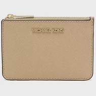 MICHAEL KORS 素面皮革鎖圈拉鍊零錢包-焦糖