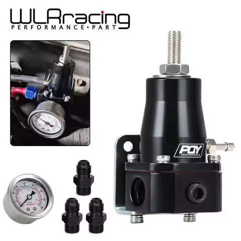 WLR - Universal Black Fuel Pressure Regulator With White Oil Gauge 3 Pieces AN6 Fittings 30-70 PSI W