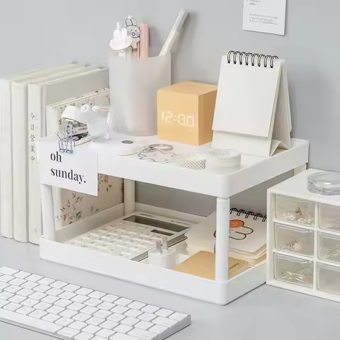 Multifunctional Shelves Double-layer Storage Shelf Desktop Storage Rack Plastic Desk Shelves Cosmeti