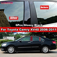 6x Car Window Door Column BC Pillar Post Cover Trim for Toyota Camry XV40 2006-2011 Carbon Fiber Black Mirror Effect PC Sticker Car Window Center Pillar Sticker