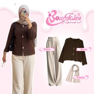 One Set Outfit Hijab 3in1 Blouse Inara Premium Knit Coffee Color + Semiwool Pants Full Elastic + Pas