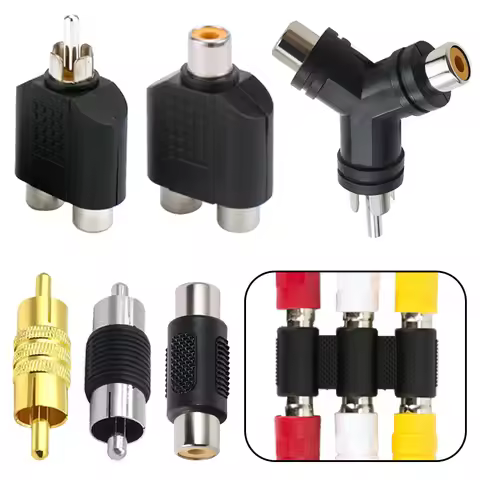5Pcs RCA Lotus Male Plug RCA Lotus Female Jack Socket 3 Female 3Way Adapter RCA Audio Connector for