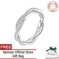 BAMOER Màu Bạc Gợn Đá Cubic Zircon Mạ Bạch Kim Nhẫn Cho Nữ Trang Sức Thời Trang PA7222
