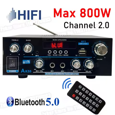 AK55 Digital Sound Amplifier for Car Bluetooth 5.0 Audio Amplifier for Home Karaoke Channel 2.0 HiFi