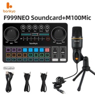 Bonkyo soundcard F999NEO+M100 Set kad bunyi profesional, siaran langsung, cip bluetooth, DSP terbina