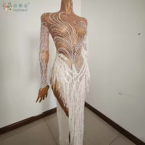 Latin Dance Dress for Women Rumba Chacha Tango Perfomance Competiton Fringe Skirt Adult Nightclub Ba