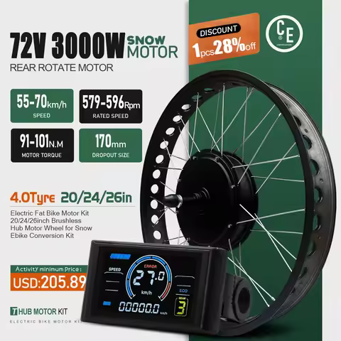 72V 3000W Electric Bike Conversion Kit 20 24 26inch 4.0 Tyre Brushless Rear Hub Motor Wheel for ebik
