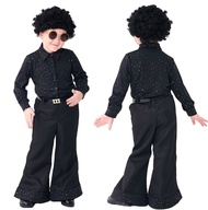 4-14 Years Kids Boys Black Retro 70s Disco Costume Sequin Top Pants Children's Day Carnival Halloween Party Dress Up