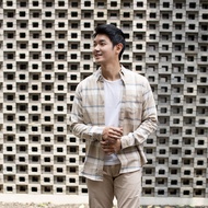 Kemeja Flannel OXCON cotton Cream Blue Teal 2024