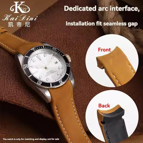 Curved strap 22mm 20mm For Tudor 1958 M79363 M79360 Genuine Leather Strap Bracelet WatchBand Black B