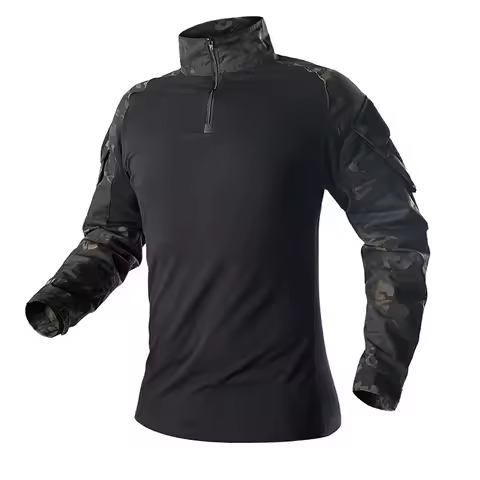 Men Camo 1/4 Zip Cotton Tactical Long Sleeve Shirt Military Style Outdoor Top Comba Shirt Climbing H