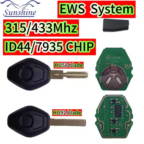 2PCS EWS System ID44 PCF7935 Chip 315/433MHz HU58/HU92 Car Remote Key For BMW 1/3/5/7 Series X3 X5 Z