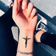 OhMyTat 耶穌背十字架 Jesus Cross 刺青圖案紋身貼紙 (2張)