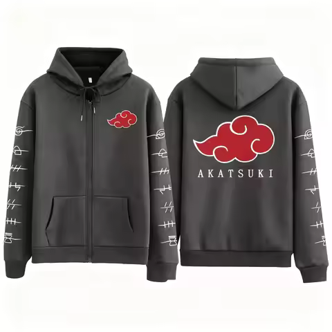 Naruto Akatsuki Anime Print Hoodie Zip Up Jacket Men Women Oversized Streetwear Casual Pullover Swea