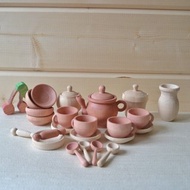 木製玩具盤子幼兒茶具木製玩具廚房彩虹堆疊玩具