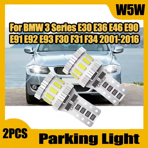 2PCS 6000K White 6W Canbus W5W T10 Parking Light Bulbs 12V For BMW 3 Series E30 E36 E46 E90 E91 E92 