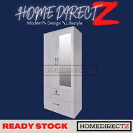 HDZ 2 Door Wardrobe With Mirror Wooden Wardrobe With Drawer cabinet baju Almari storage baju kabinet wardrobe 2 door cab