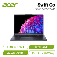 acer Swift Go SFG16-72-57WR 星空灰 宏碁全新Core Ultra 時尚輕纖筆電/Ultra 5-125H/Intel ARC/32GB DDR5/512GB PCIe/16吋 16:10 WQXGA/120HZ/W11/含原廠包包及滑鼠
