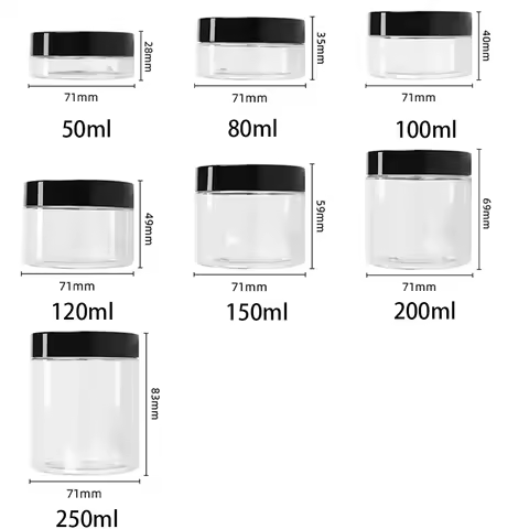 20pcs 250ml 200ml 150ml 100ml 50ml Face Cream Jar Empty Plastic Cosmetic Makeup Bottle Transparent S