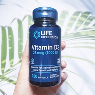 วิตามินดี 3 Vitamin D3, 25 mcg (1000 IU) 250 Softgels (Life Extension®) D-3