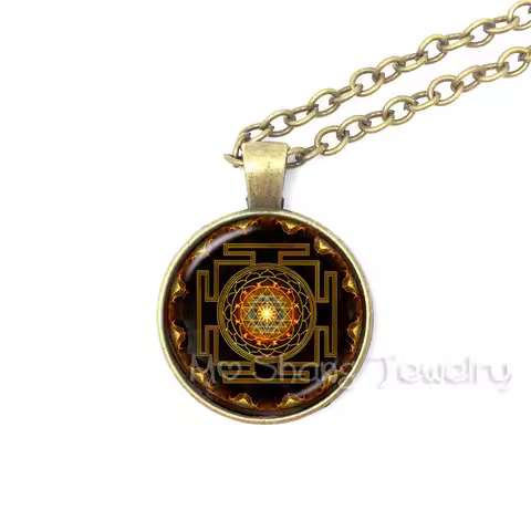 1pc Sri Yantra Mandala Glass Dome Pendant Necklace DIY Handmade Fashion Buddhist Spiritual Religion 
