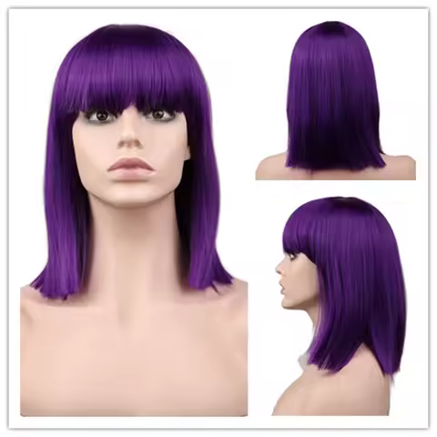 Ennui Short Purple Wig Anime Costume Wig for Halloween Cosplay Party Synthetic Party Fairy inside ou