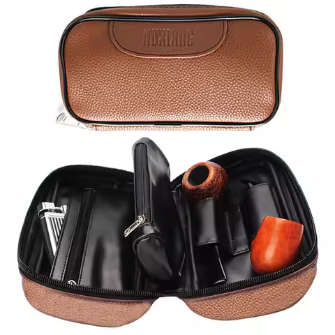 PU Leather Tobacco Smoking Pipe Bag for 2 pipes Portable Herb Pipe Case Smoke Tool Built-in small po