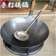 [Upgrade quality]Cooked Iron Wok for Hotel and Restaurant Thickened round Bottom Non-Stick Single Handle Iron Wok Hand-Made Household Non-Coated Wok