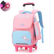 New Elementary School Cute Cartoon 6-wheel Trolley Backpack Student School Bag Waterproof Large-capa