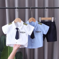 Congme  0-4 yrs Summer kids clothes Boss Baby Attire Baby Boy Cotton Clothing Set police Costume 3pc