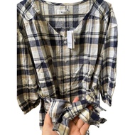 Plaid Shirt White Blue Black Brown 3 Sleeves Ribbed Neckline Wego Brand From Japan * Complete Label