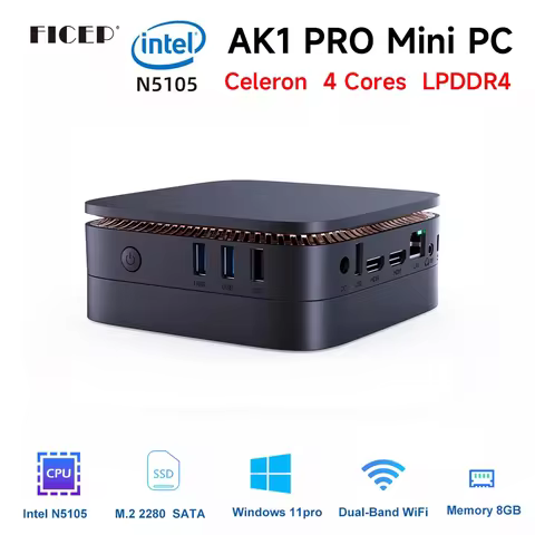 Ficep AK1 Pro Celeron N5105 Mini Pc Windows 11 Intel DDR4 8GB 16GB 128GB 256GB 512GB WIFI Windows 10