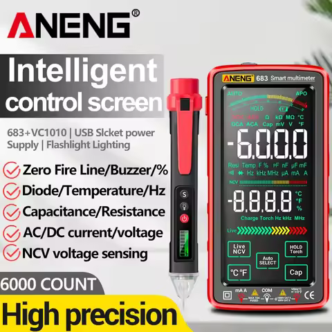Digital Multimeter Tester 3 in 1 Touch Screen Charging ANENG 683 +VC1010 Tester Pen 12-1000V Profess