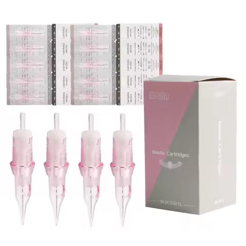 50PCS Disposable Tattoo Needles Round Liner Shader Magnum Permanent Makeup Membrane Safety Cartridge
