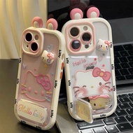 funny phone case funny phone case iphone KT Cat Ear Holder Apple 16Pro Cream Phone Case Transparent 
