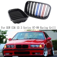 (KQES) Car Front Hood Kidney Double Line Grill Mesh Sport Racing Grills for E36 M3 3 Series 97-99 Ra