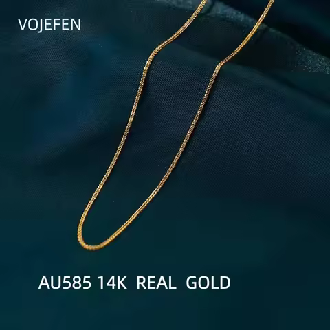 VOJEFEN AU585 Gold Rope Necklace 14K Real Gold Tennis Chain Choker Luxury Original Jewellery Elegant