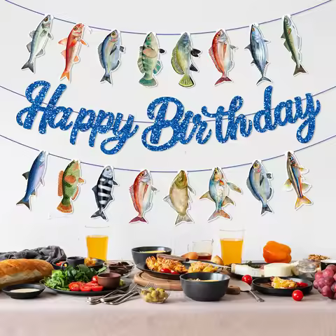 21pcs Sea Fish Fishing Birthday Banner,Wall Hanging Buntings For Birthday Decoration Party Supplies
