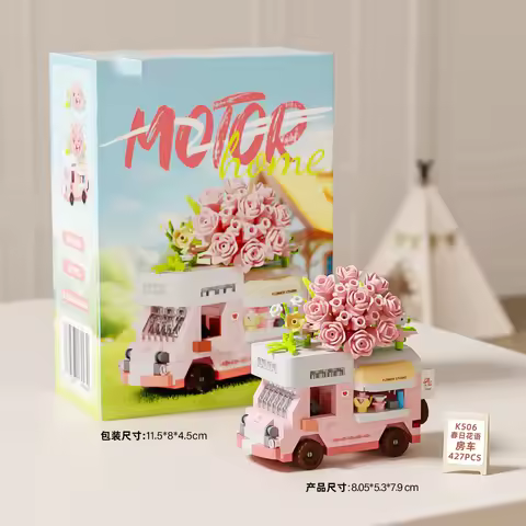 City View Caravan Moc Building Blocks Street Food Truck Puzzle Assembly Candy Moc Brick Sets Table D